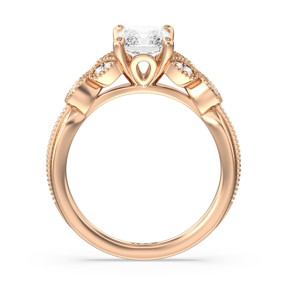 Vintage Filigree Leaf Engagement Ring with Radiant Cut Diamond in 14KT Rose Gold view 2
