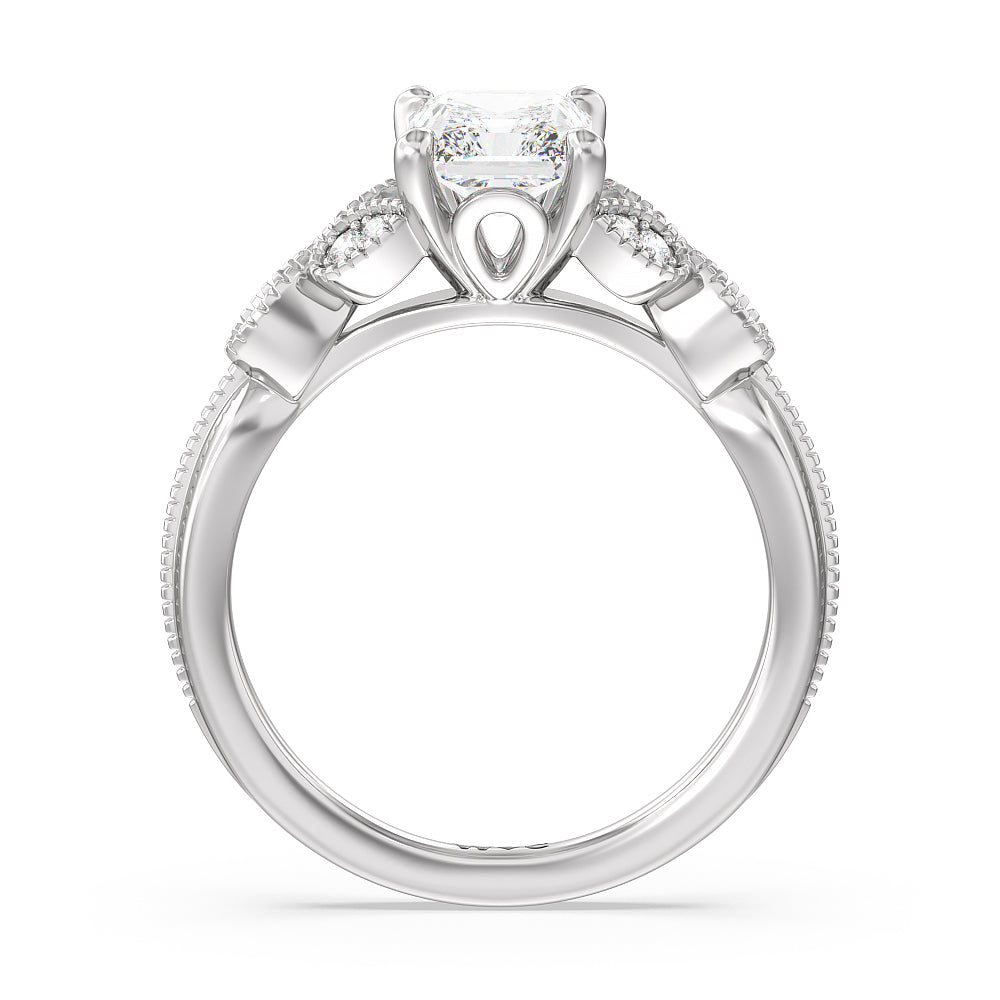 Vintage Filigree Leaf Engagement Ring with Radiant Cut Diamond in 14KT Platinum view 2
