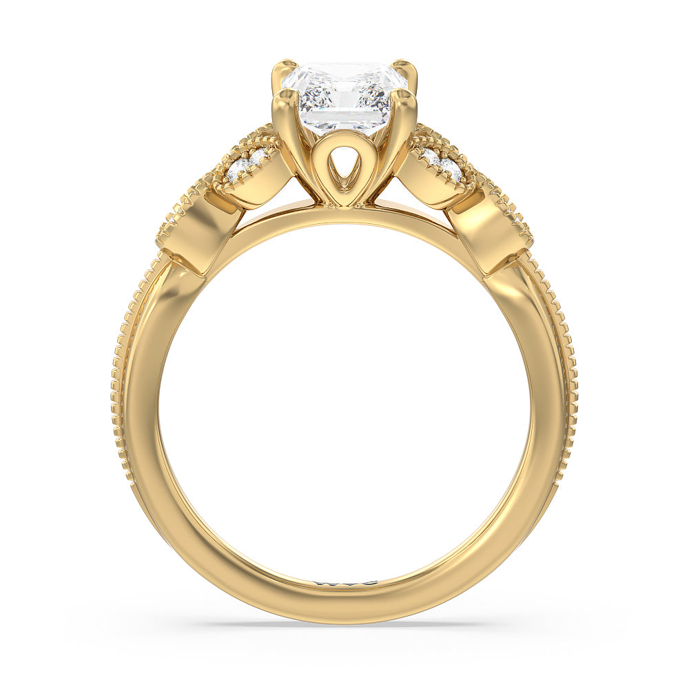 Vintage Filigree Leaf Engagement Ring with Radiant Cut Diamond in 14KT Yellow Gold view 2
