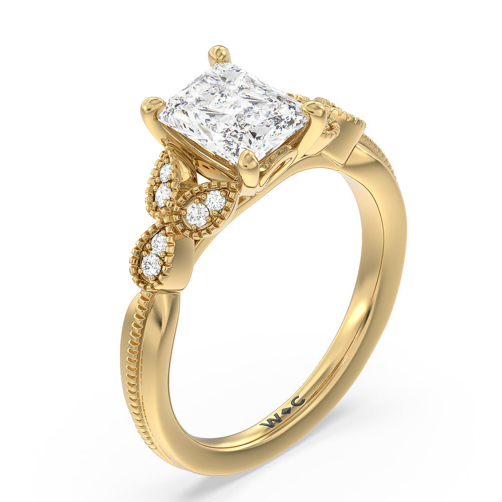 Vintage Filigree Leaf Engagement Ring with Radiant Cut Diamond in 14KT Yellow Gold view 3
