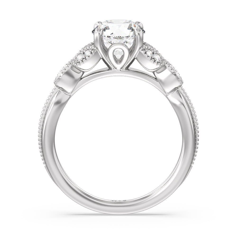 Vintage Filigree Leaf Engagement Ring with Round Cut Diamond in 14KT Platinum view 2
