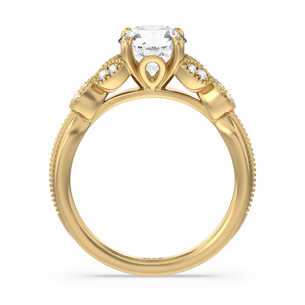 Vintage Filigree Leaf Engagement Ring with Round Cut Diamond in 14KT Yellow Gold view 2
