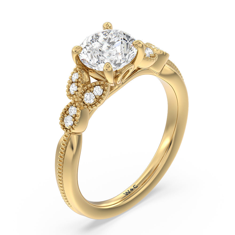 Vintage Filigree Leaf Engagement Ring with Round Cut Diamond in 14KT Yellow Gold view 3
