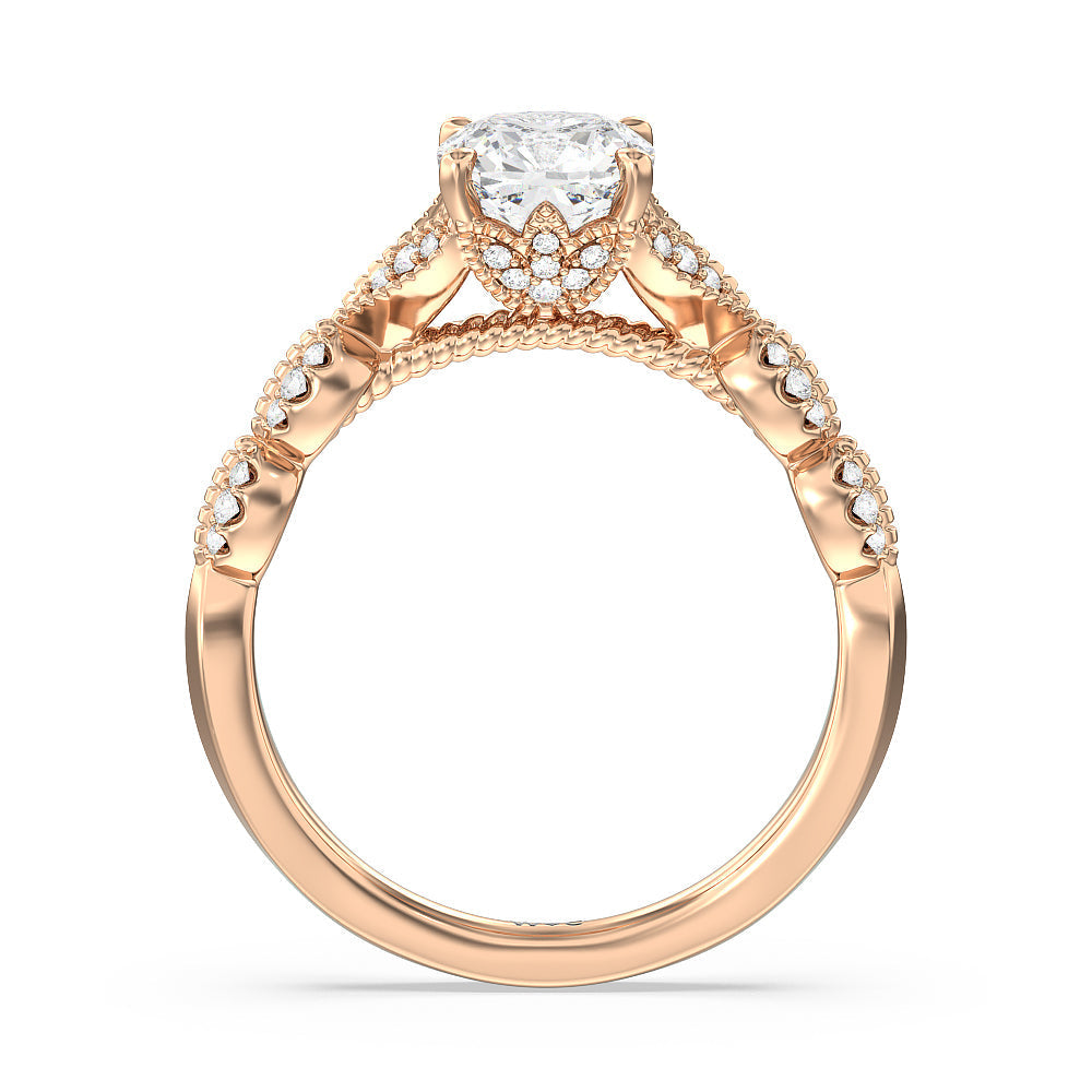 Cushion Cut Vintage Filigree Petal Engagement Ring with Lab Grown Diamond in 14KT Rose Gold view 2

