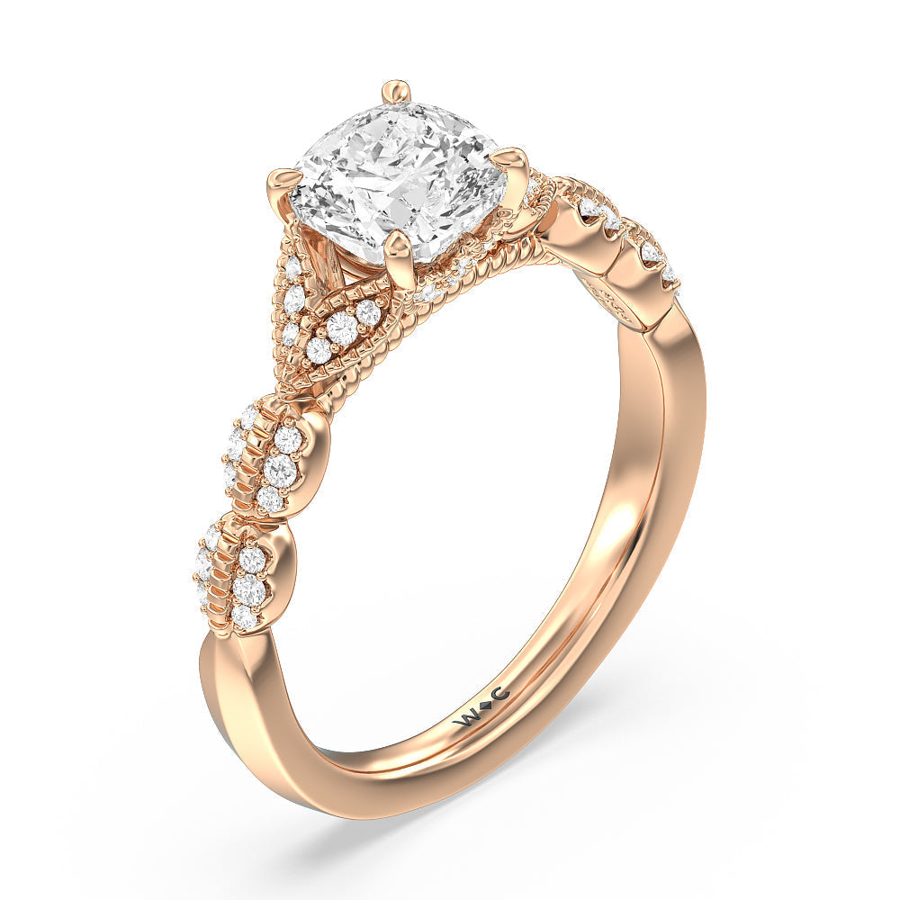 Cushion Cut Vintage Filigree Petal Engagement Ring with Lab Grown Diamond in 14KT Rose Gold view 3
