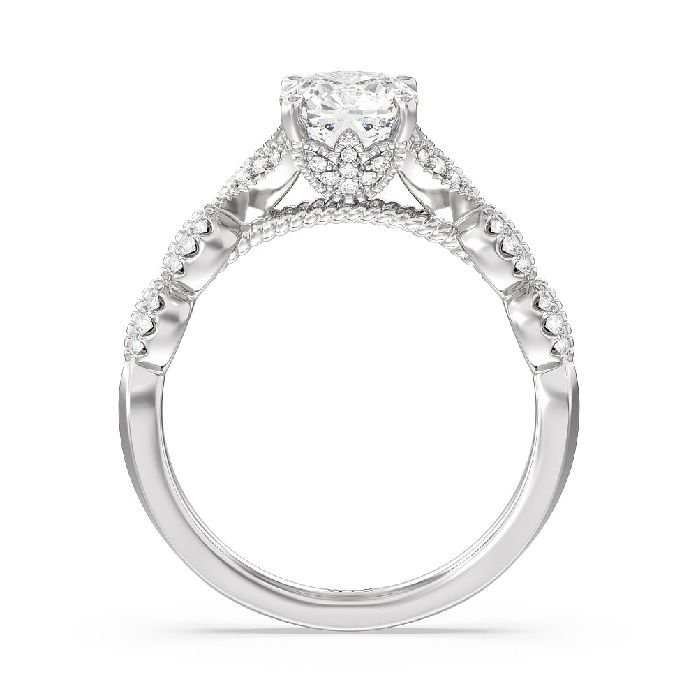 Cushion Cut Vintage Filigree Petal Engagement Ring with Lab Grown Diamond in 14KT Platinum view 2
