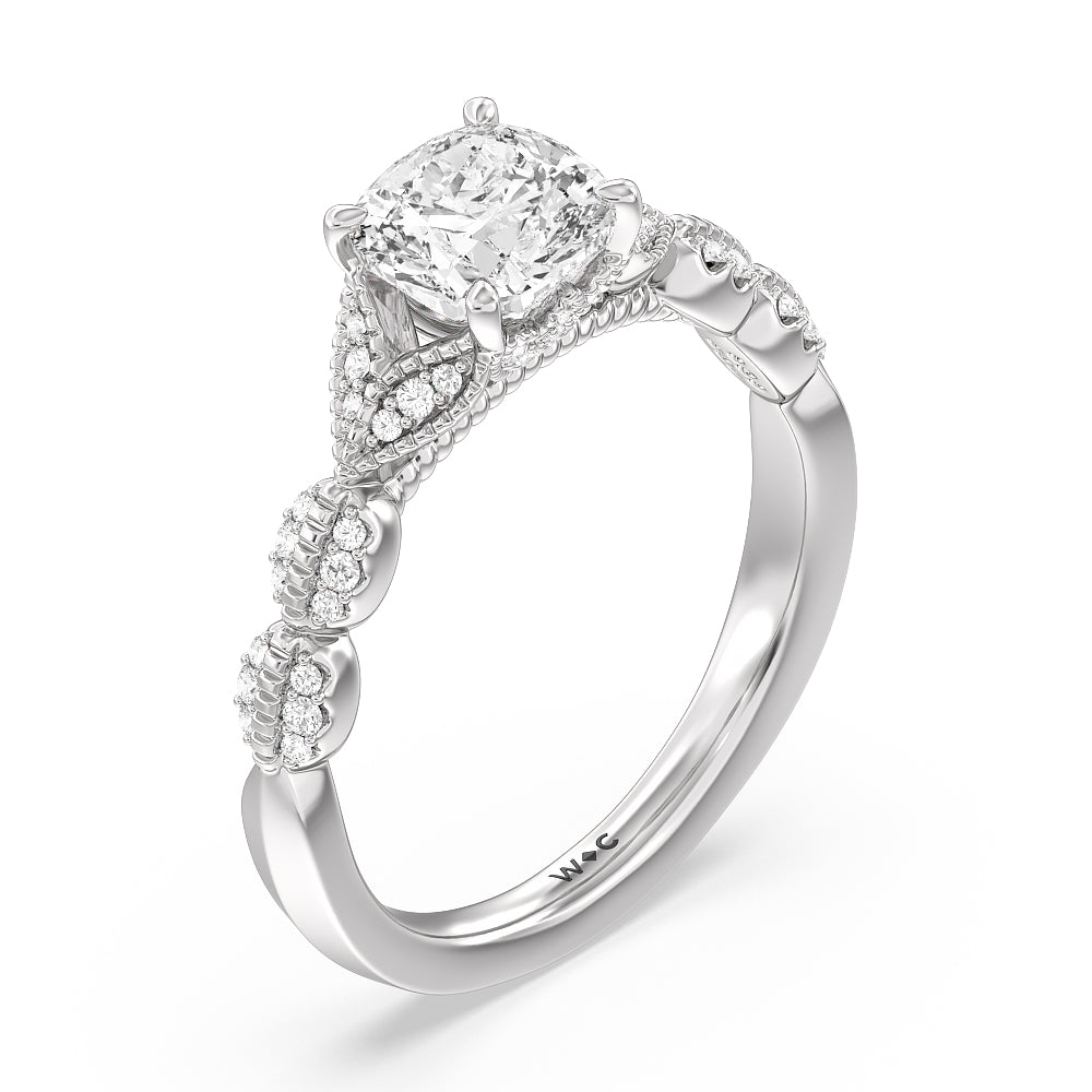 Cushion Cut Vintage Filigree Petal Engagement Ring with Lab Grown Diamond in 14KT Platinum view 3
