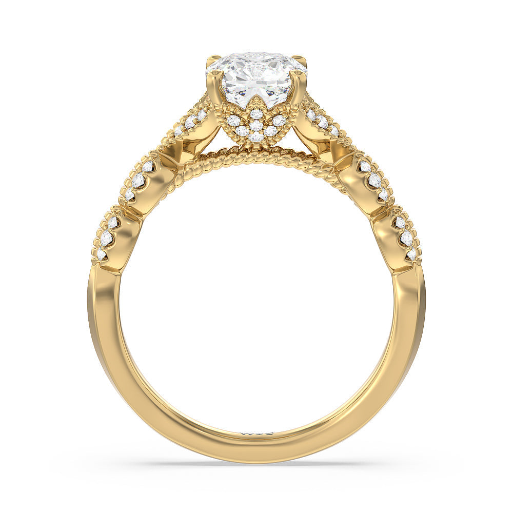 Cushion Cut Vintage Filigree Petal Engagement Ring with Lab Grown Diamond in 14KT Yellow Gold view 2
