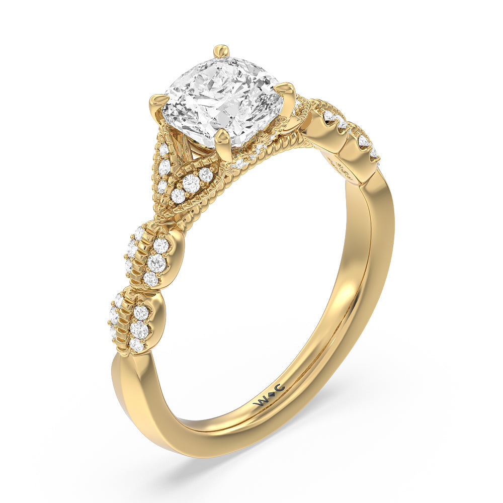 Cushion Cut Vintage Filigree Petal Engagement Ring with Lab Grown Diamond in 14KT Yellow Gold view 3
