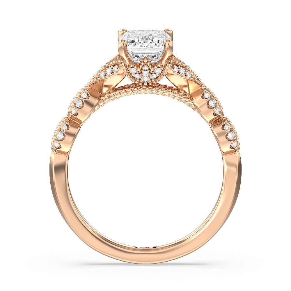 Emerald Cut Vintage Filigree Petal Engagement Ring with Lab Grown Diamond in 14KT Rose Gold view 2
