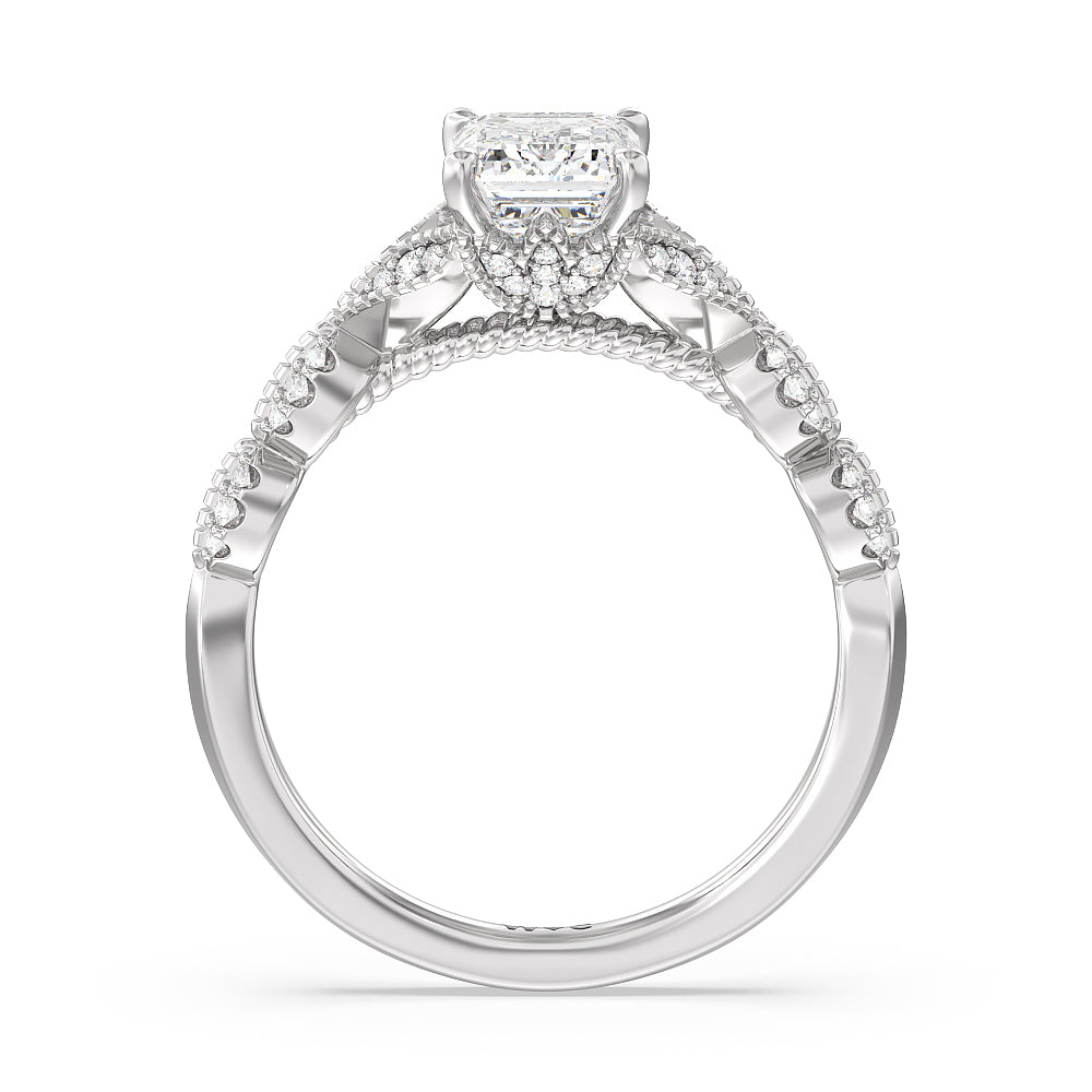 Emerald Cut Vintage Filigree Petal Engagement Ring with Lab Grown Diamond in 14KT Platinum view 2
