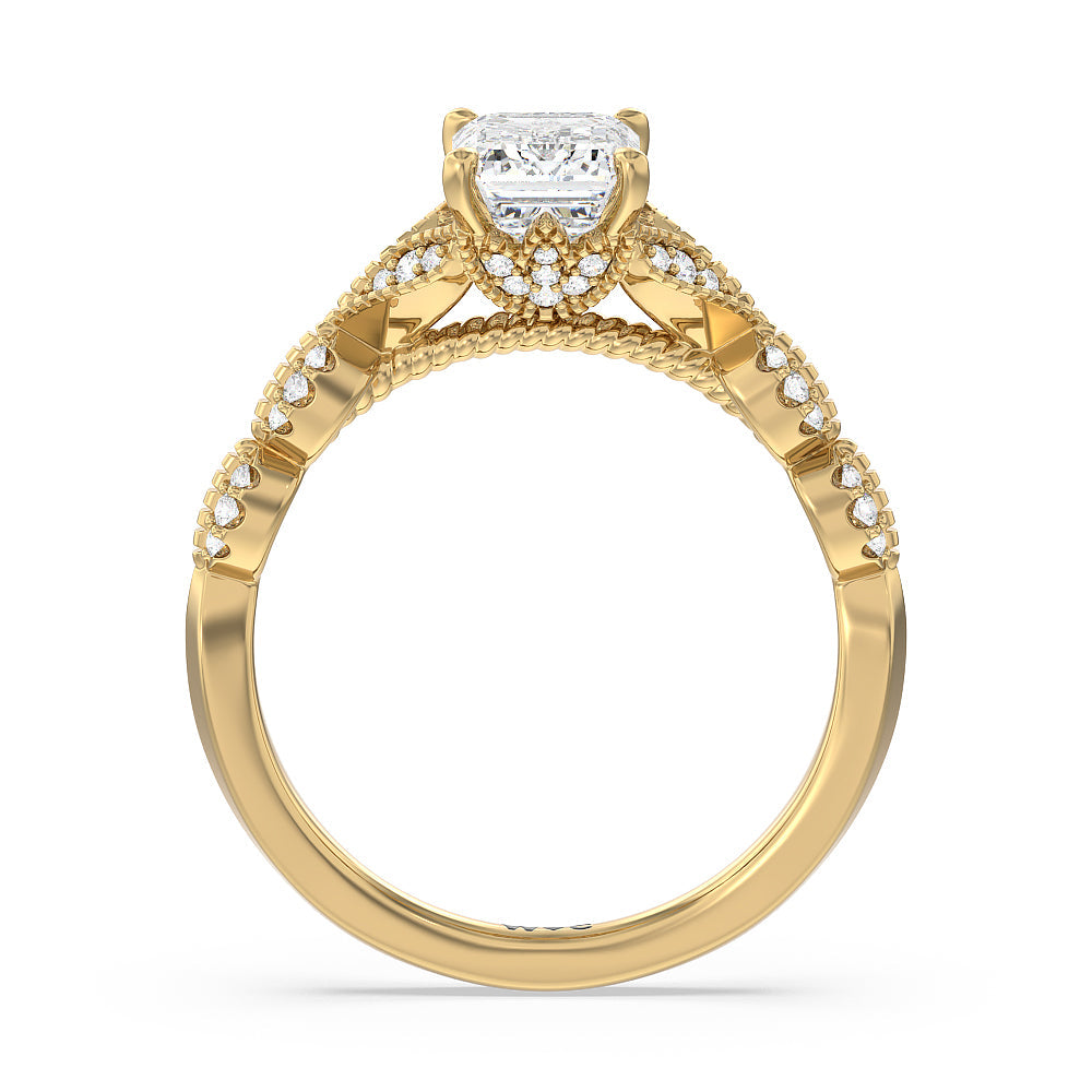 Emerald Cut Vintage Filigree Petal Engagement Ring with Lab Grown Diamond in 14KT Yellow Gold view 2
