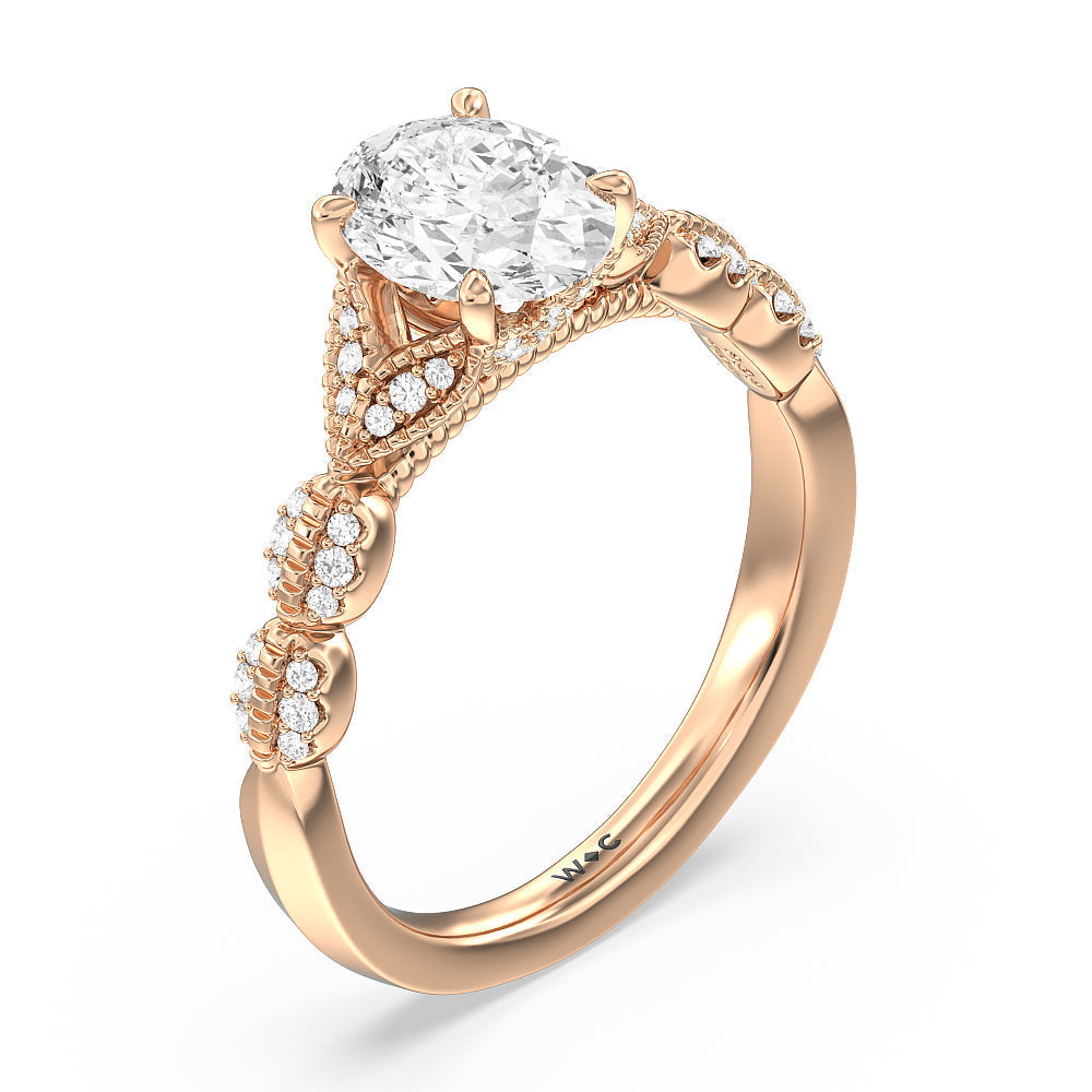 Oval Cut Vintage Filigree Petal Engagement Ring with Lab Grown Diamond in 14KT Rose Gold view 3
