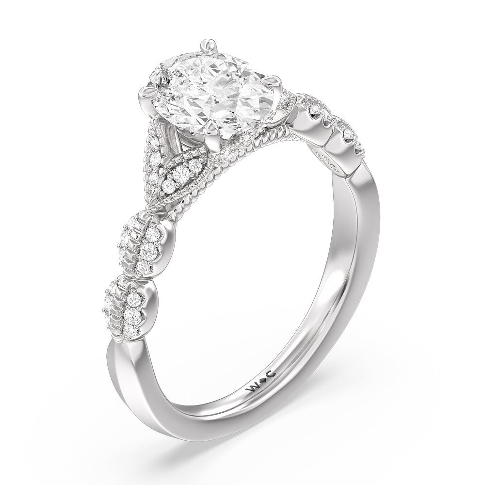 Oval Cut Vintage Filigree Petal Engagement Ring with Lab Grown Diamond in 14KT Platinum view 3
