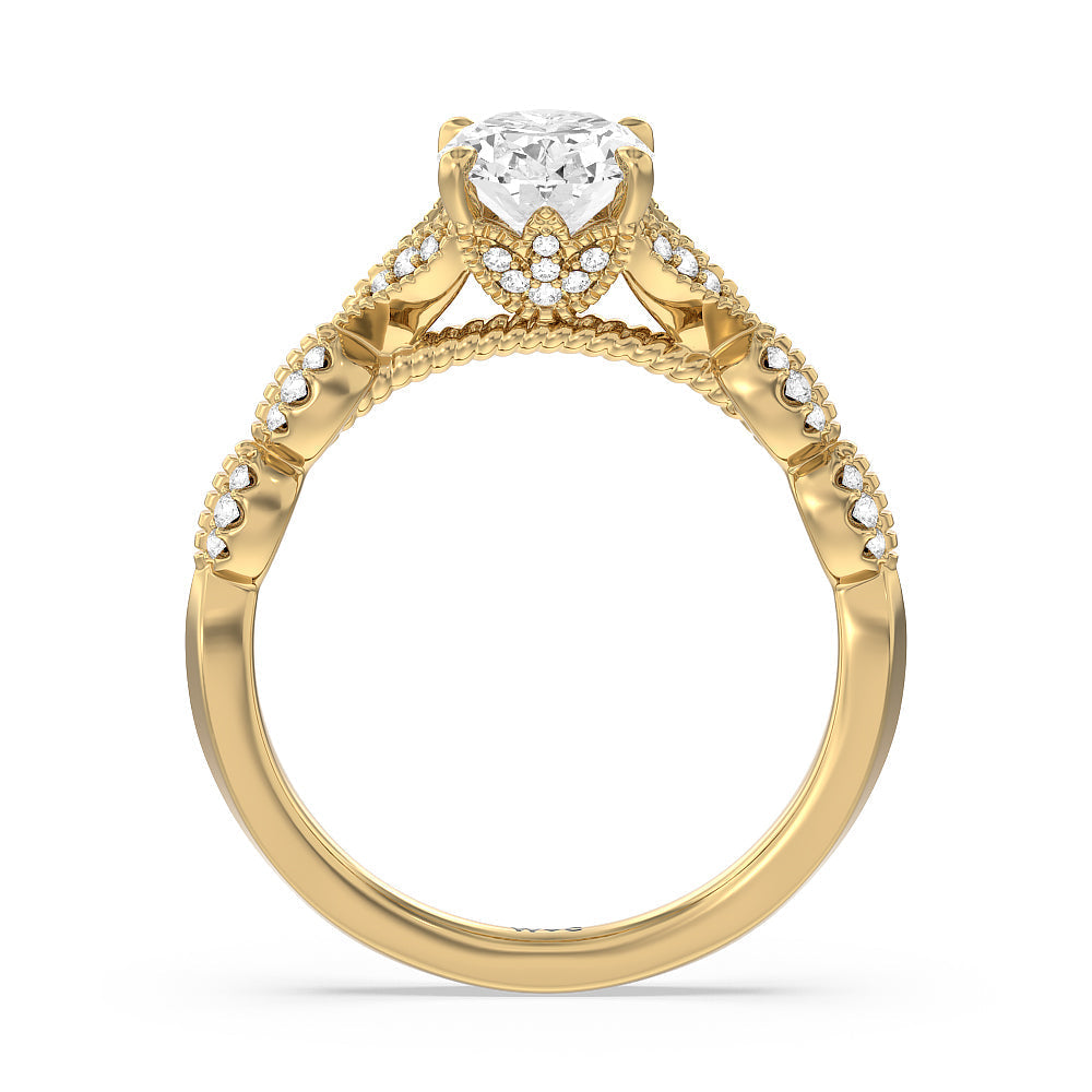 Oval Cut Vintage Filigree Petal Engagement Ring with Lab Grown Diamond in 14KT Yellow Gold view 2
