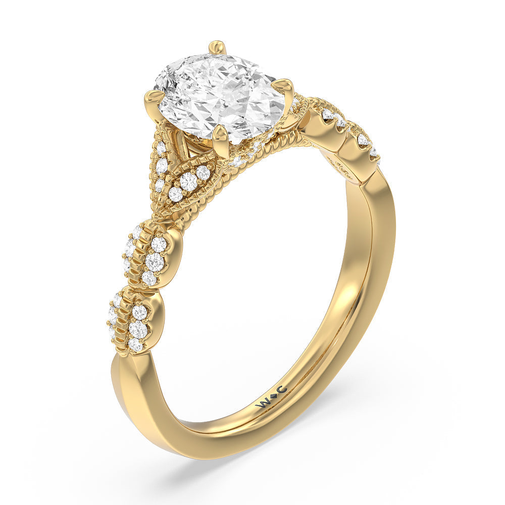 Oval Cut Vintage Filigree Petal Engagement Ring with Lab Grown Diamond in 14KT Yellow Gold view 3
