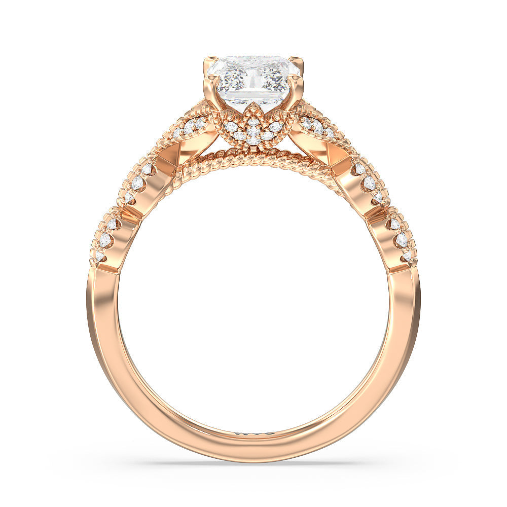 Radiant Cut Vintage Filigree Petal Engagement Ring with Lab Grown Diamond in 14KT Rose Gold view 2
