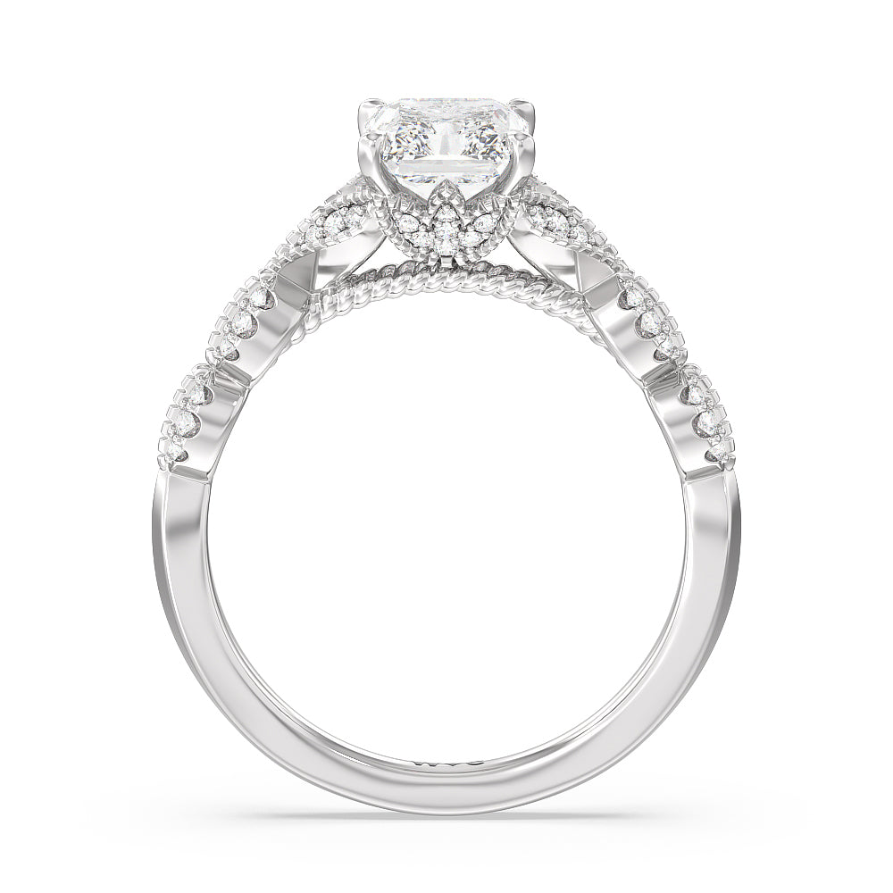 Radiant Cut Vintage Filigree Petal Engagement Ring with Lab Grown Diamond in 14KT Platinum view 2
