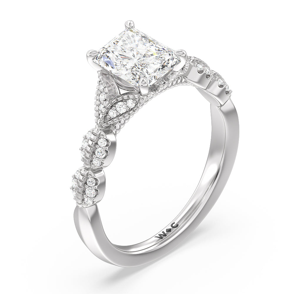 Radiant Cut Vintage Filigree Petal Engagement Ring with Lab Grown Diamond in 14KT Platinum view 3
