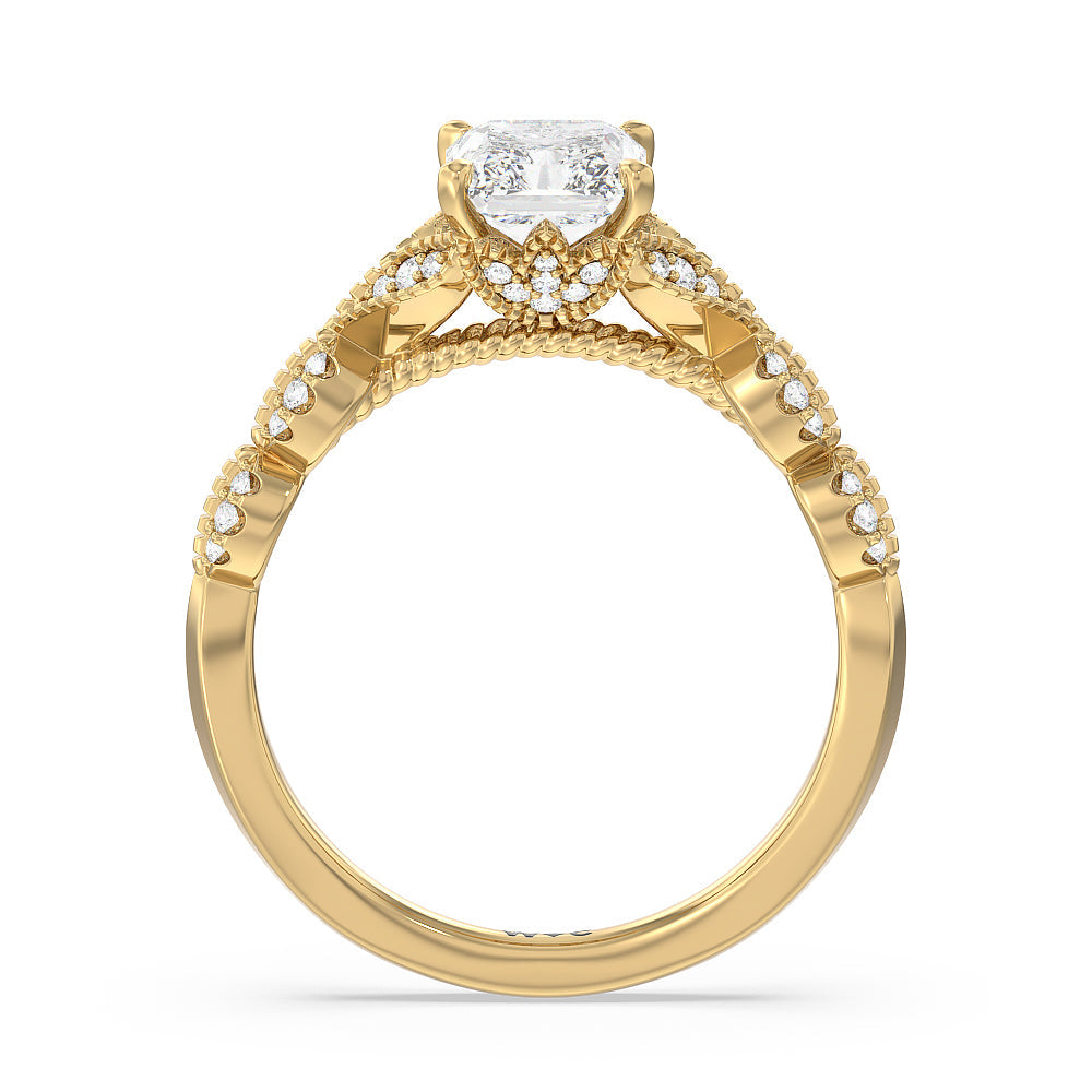 Radiant Cut Vintage Filigree Petal Engagement Ring with Lab Grown Diamond in 14KT Yellow Gold view 2
