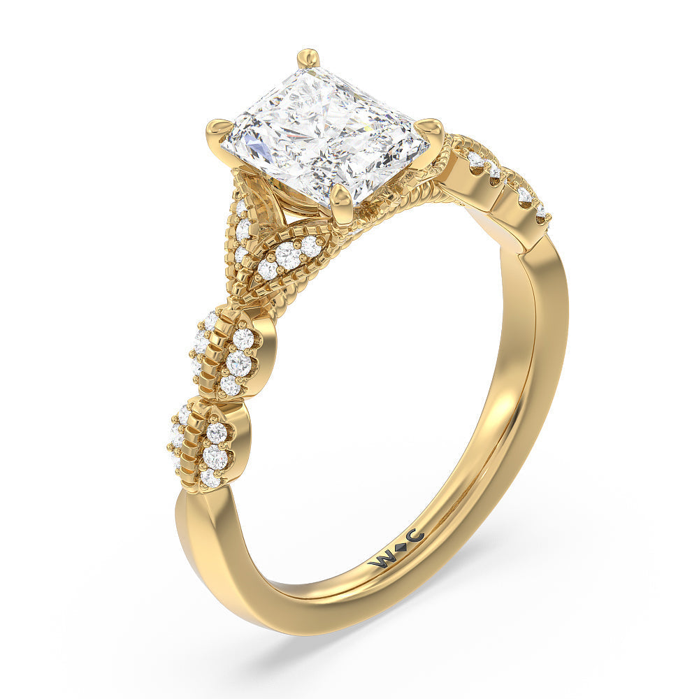Radiant Cut Vintage Filigree Petal Engagement Ring with Lab Grown Diamond in 14KT Yellow Gold view 3
