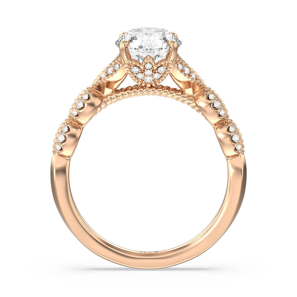 Round Cut Vintage Filigree Petal Engagement Ring with Lab Grown Diamond in 14KT Rose Gold view 2
