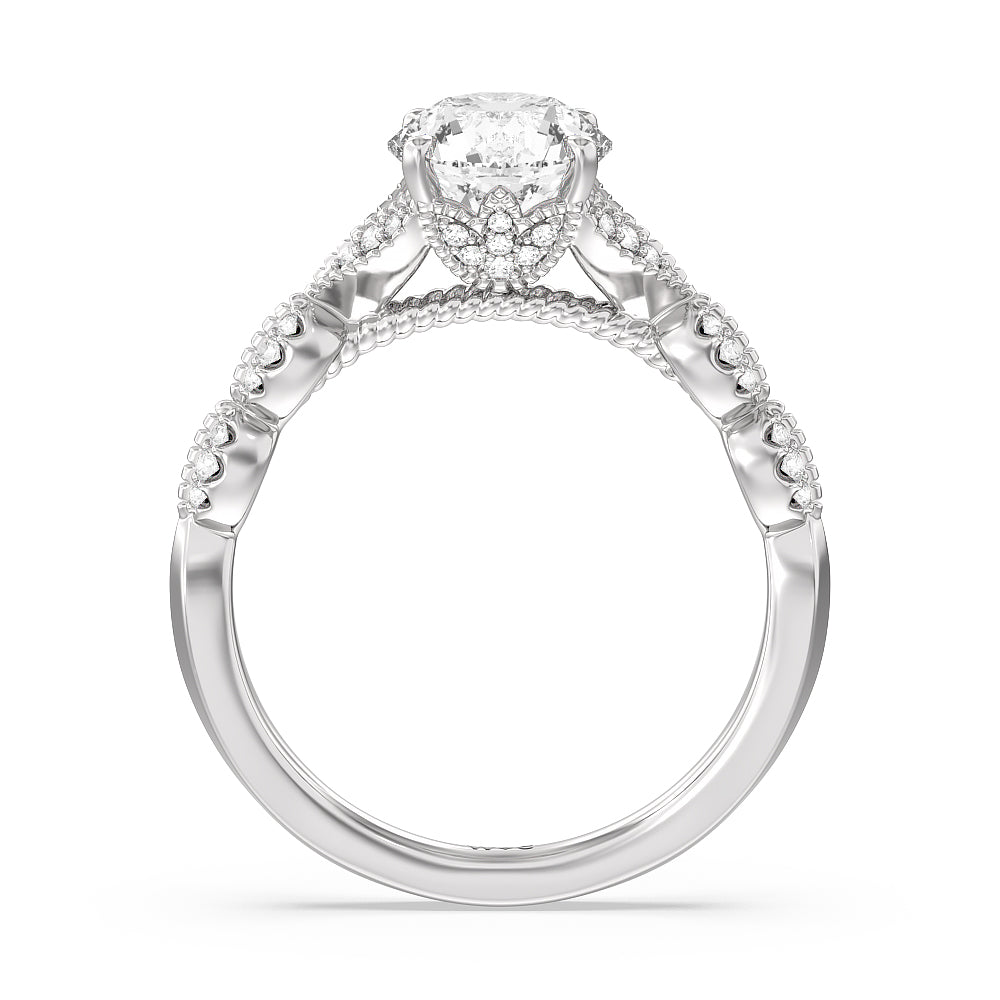 Round Cut Vintage Filigree Petal Engagement Ring with Lab Grown Diamond in 14KT Platinum view 2
