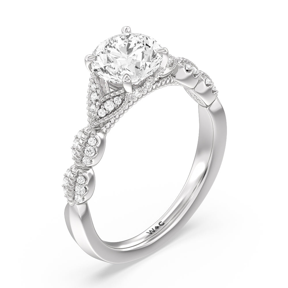 Round Cut Vintage Filigree Petal Engagement Ring with Lab Grown Diamond in 14KT Platinum view 3

