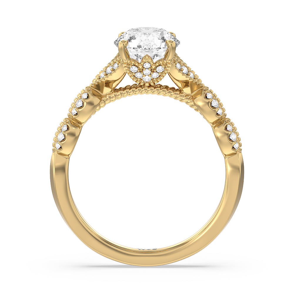 Round Cut Vintage Filigree Petal Engagement Ring with Lab Grown Diamond in 14KT Yellow Gold view 2
