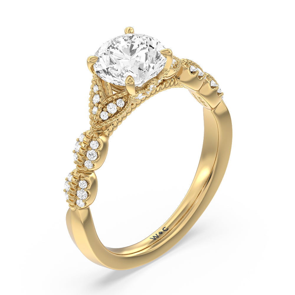 Round Cut Vintage Filigree Petal Engagement Ring with Lab Grown Diamond in 14KT Yellow Gold view 3
