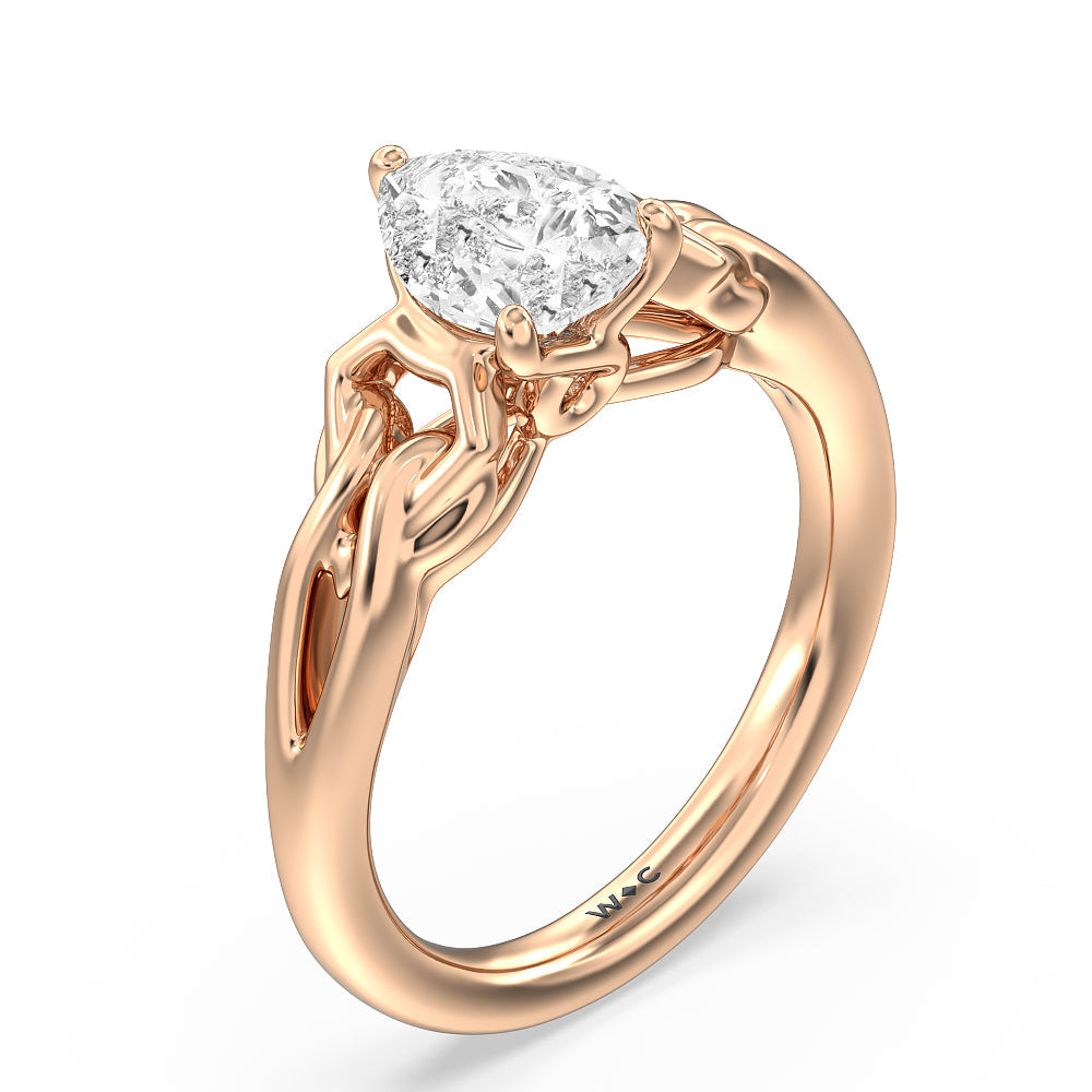 Vintage Celtic Interlaced Solitaire Engagement Ring with Pear Cut Diamond in 14KT Rose Gold view 3
