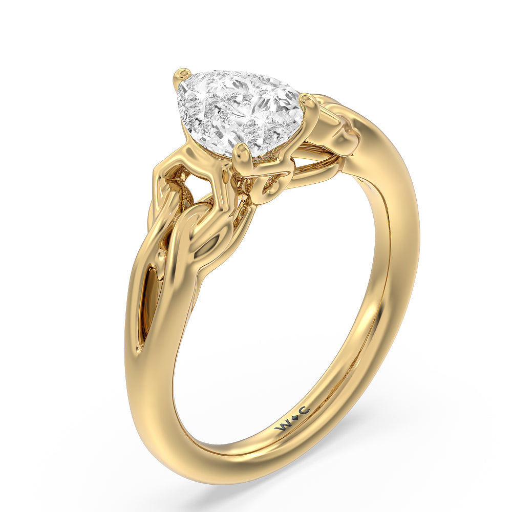 Vintage Celtic Interlaced Solitaire Engagement Ring with Pear Cut Diamond in 14KT Yellow Gold view 3
