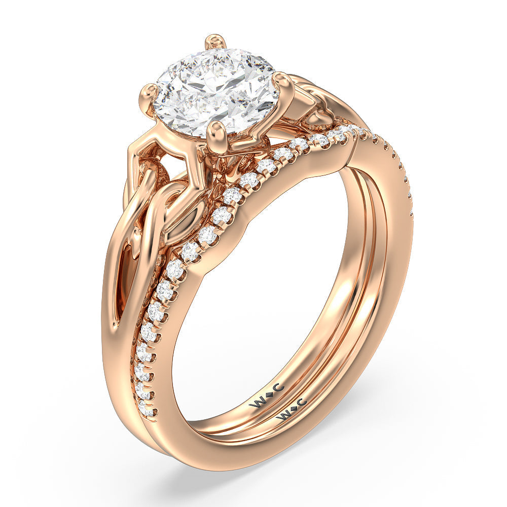 Vintage Celtic Interlaced Solitaire Engagement Ring with Cushion Cut Diamond in 14KT Rose Gold view 6

