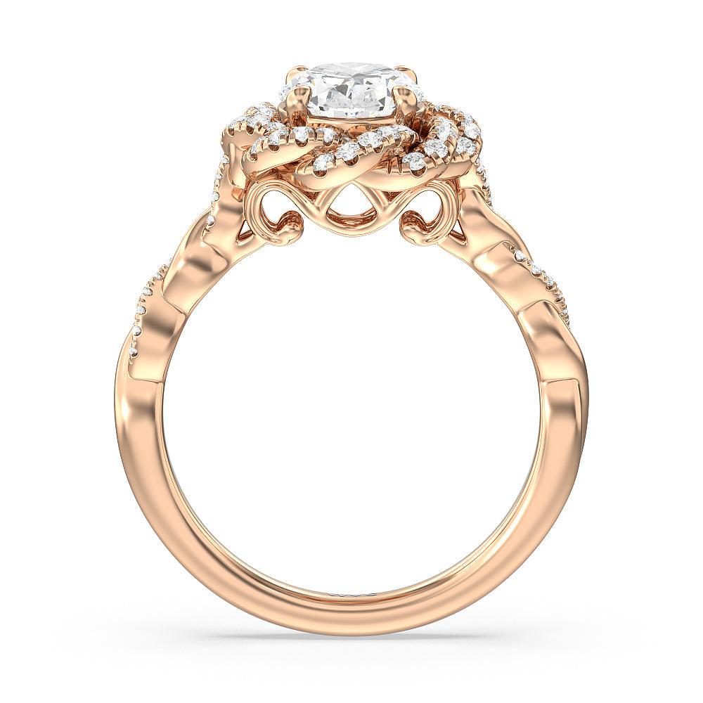 Oval Cut Vintage Floral Twisted Halo Diamond Engagement Ring with Lab Grown Diamond in 14KT Rose Gold view 3
