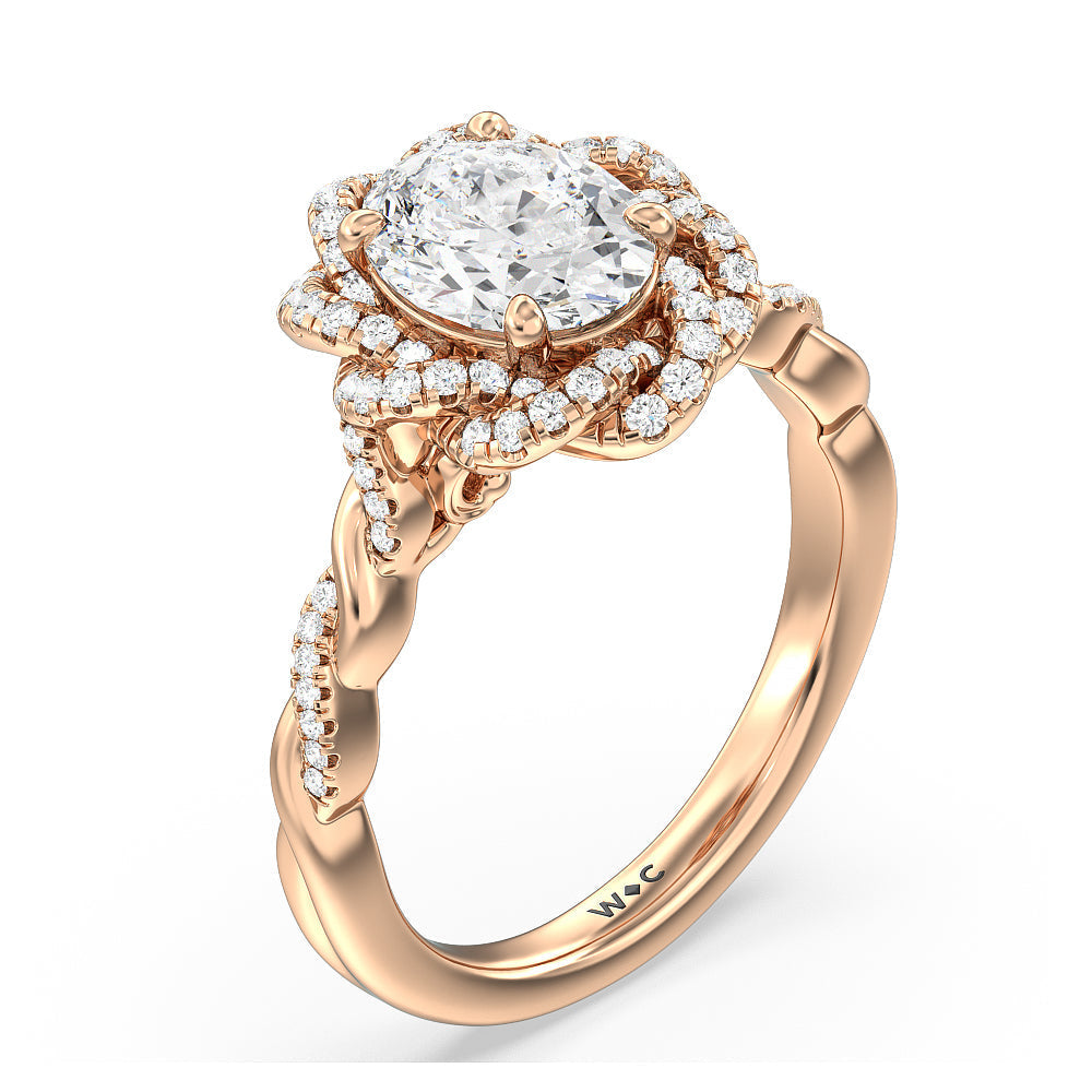 Oval Cut Vintage Floral Twisted Halo Diamond Engagement Ring with Lab Grown Diamond in 14KT Rose Gold view 4
