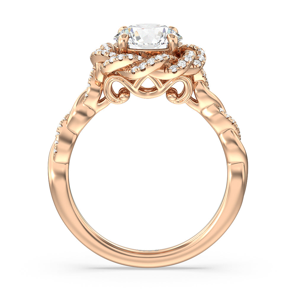 Round Cut Vintage Floral Twisted Halo Diamond Engagement Ring with Lab Grown Diamond in 14KT Rose Gold view 3
