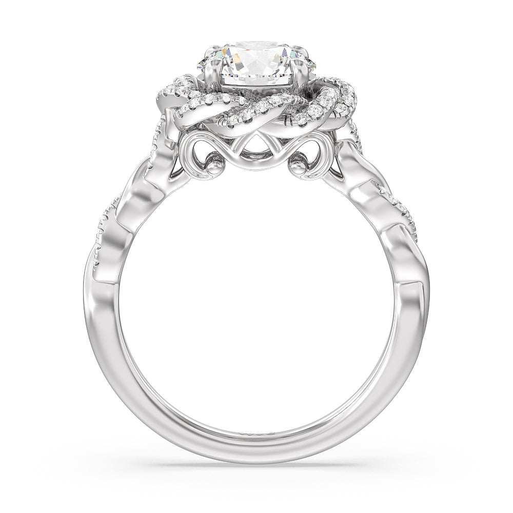 Round Cut Vintage Floral Twisted Halo Diamond Engagement Ring with Lab Grown Diamond in 14KT Platinum view 3
