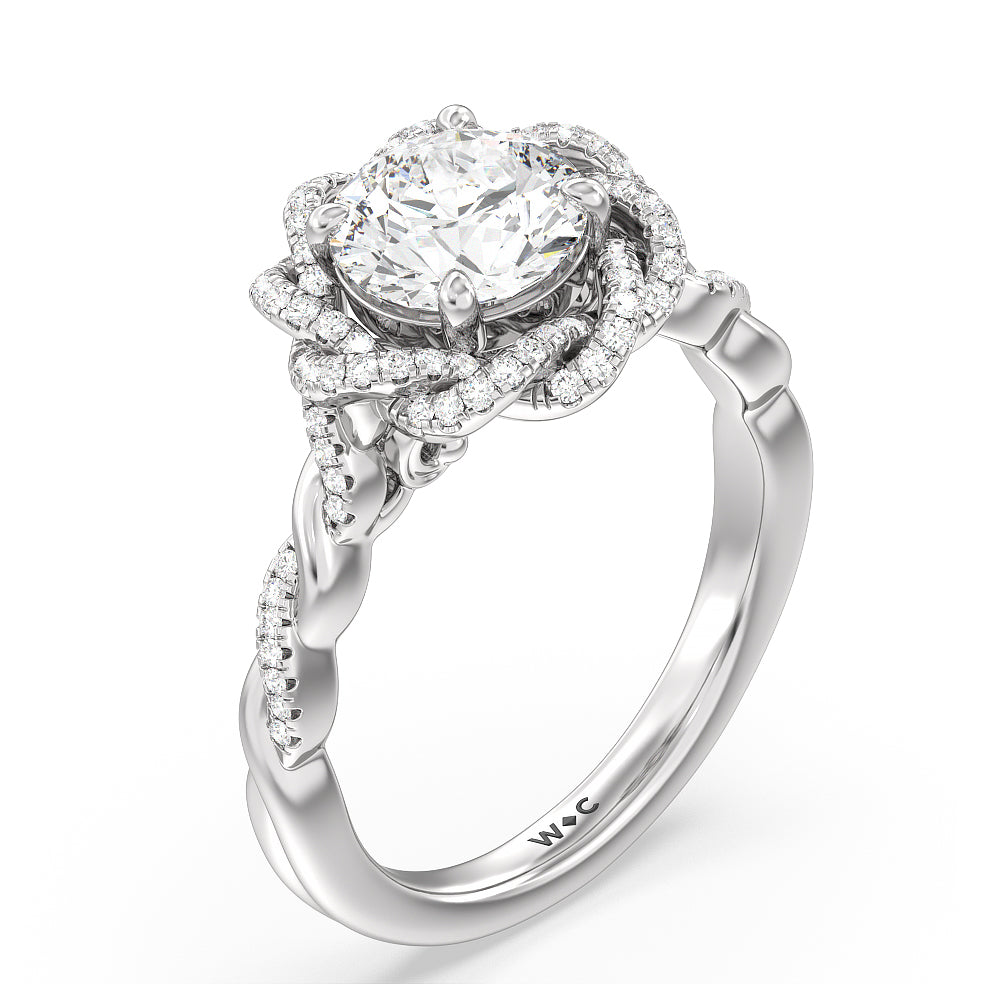 Round Cut Vintage Floral Twisted Halo Diamond Engagement Ring with Lab Grown Diamond in 14KT Platinum view 4
