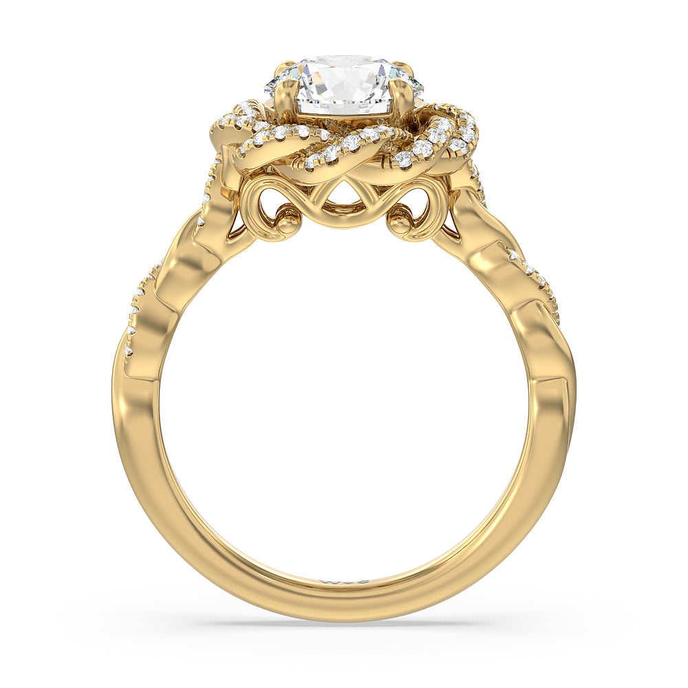 Round Cut Vintage Floral Twisted Halo Diamond Engagement Ring with Lab Grown Diamond in 14KT Yellow Gold view 3
