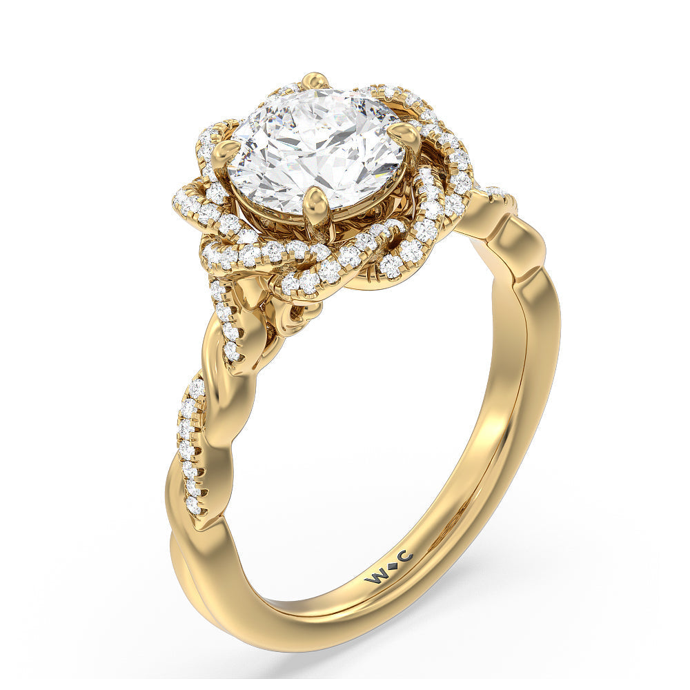 Round Cut Vintage Floral Twisted Halo Diamond Engagement Ring with Lab Grown Diamond in 14KT Yellow Gold view 4
