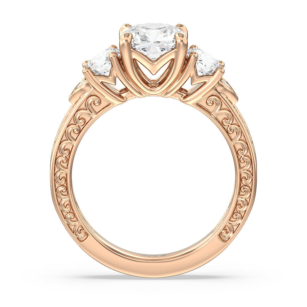 Cushion Cut The Seraphine Tulip Three Stone Ring with Lab Grown Diamond in 14KT Rose Gold view 3
