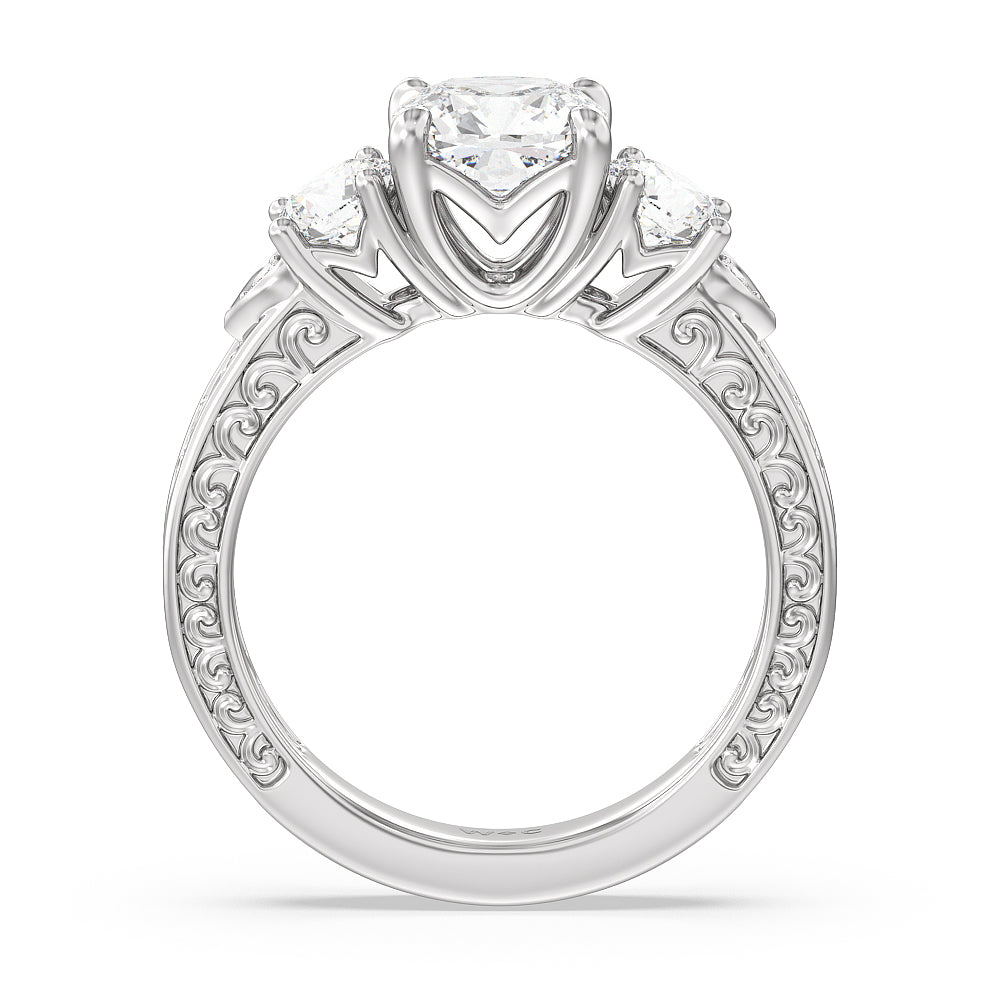 Cushion Cut The Seraphine Tulip Three Stone Ring with Lab Grown Diamond in 14KT Platinum view 3
