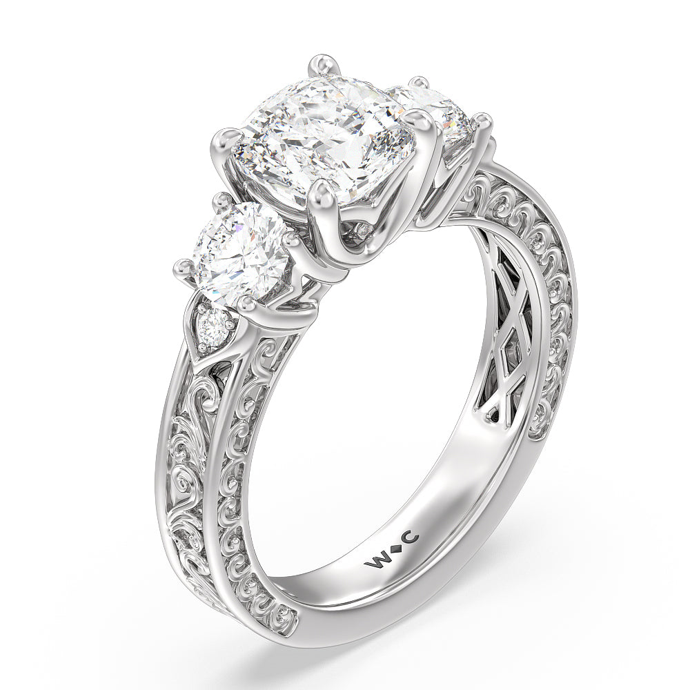 Cushion Cut The Seraphine Tulip Three Stone Ring with Lab Grown Diamond in 14KT Platinum view 4
