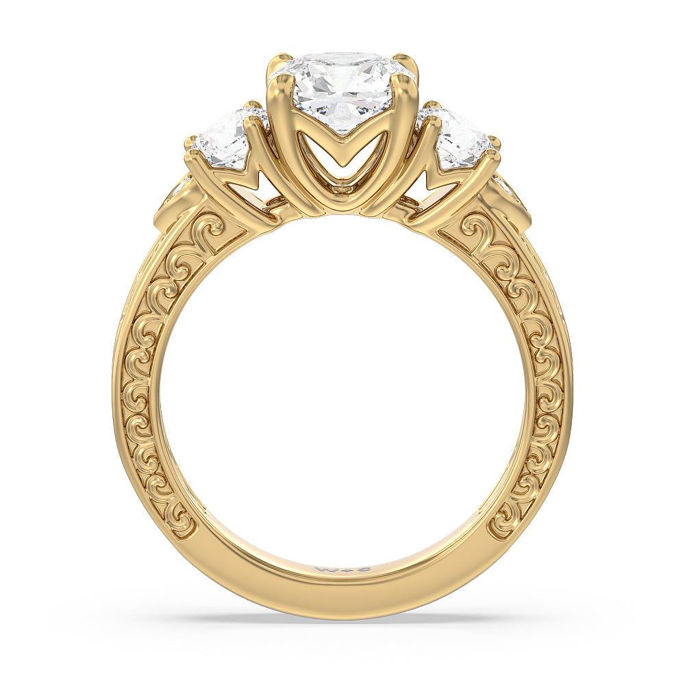 Cushion Cut The Seraphine Tulip Three Stone Ring with Lab Grown Diamond in 14KT Yellow Gold view 3
