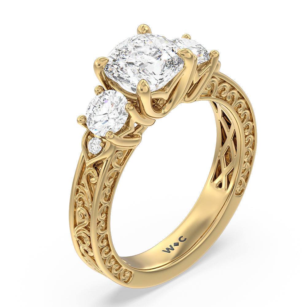 Cushion Cut The Seraphine Tulip Three Stone Ring with Lab Grown Diamond in 14KT Yellow Gold view 4
