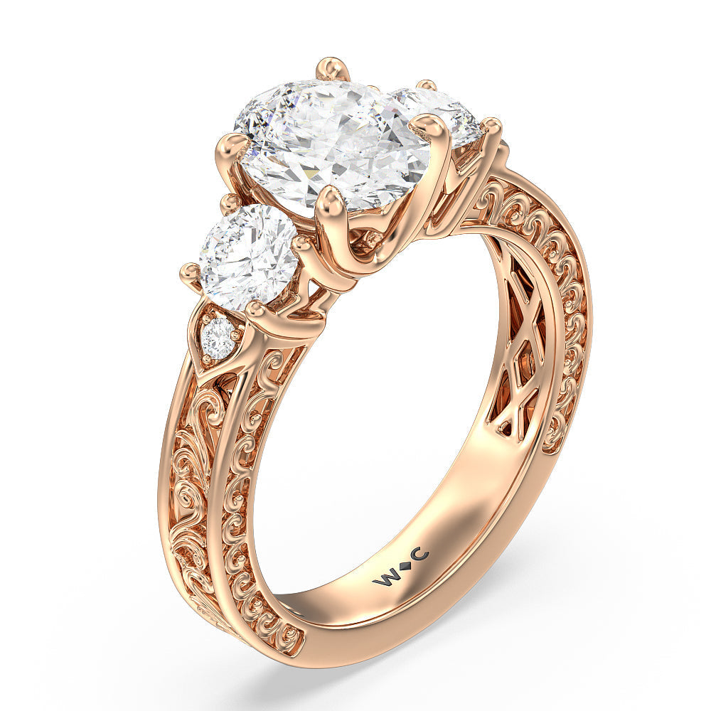 Oval Cut The Seraphine Tulip Three Stone Ring with Lab Grown Diamond in 14KT Rose Gold view 4
