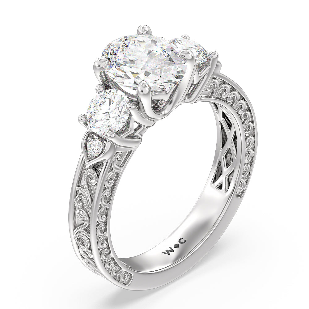 Oval Cut The Seraphine Tulip Three Stone Ring with Lab Grown Diamond in 14KT Platinum view 4
