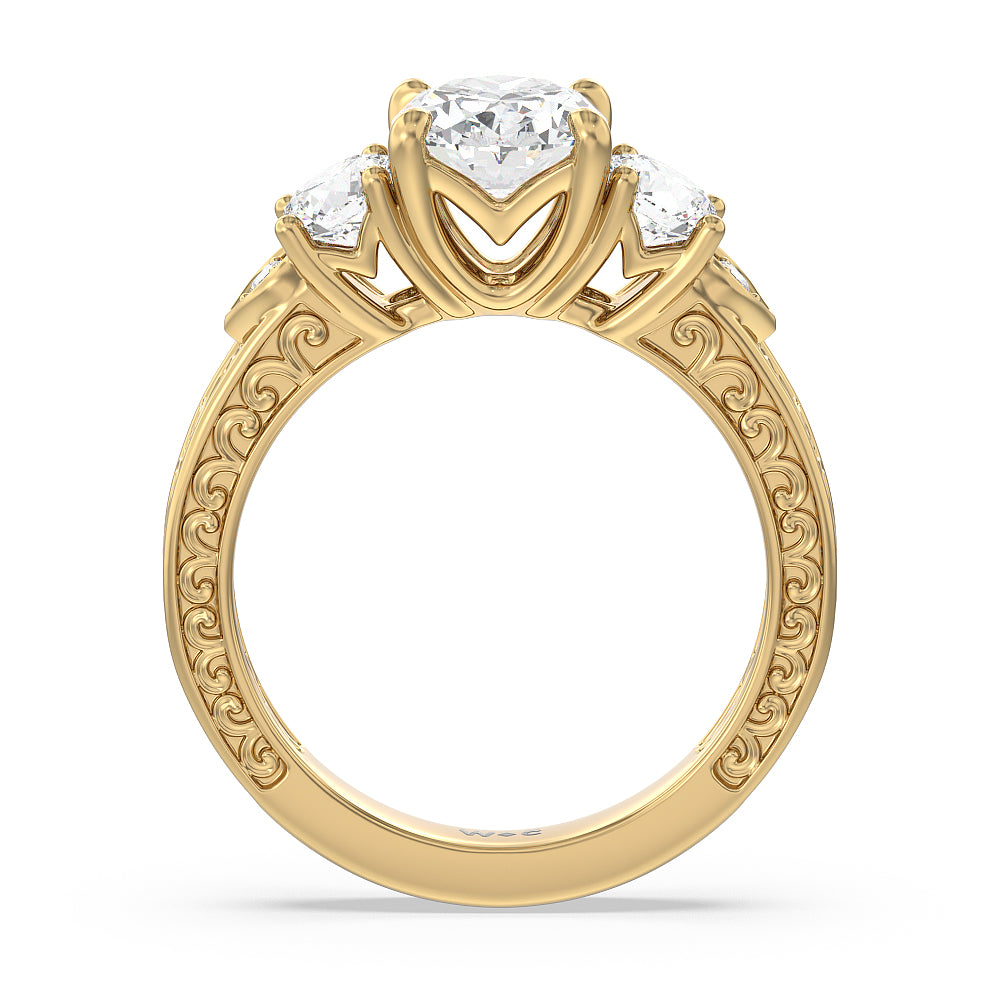 Oval Cut The Seraphine Tulip Three Stone Ring with Lab Grown Diamond in 14KT Yellow Gold view 3
