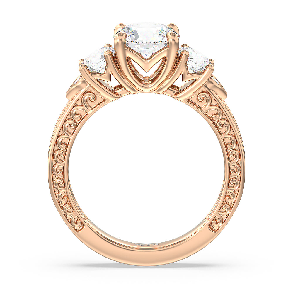 Round Cut The Seraphine Tulip Three Stone Ring with Lab Grown Diamond in 14KT Rose Gold view 3
