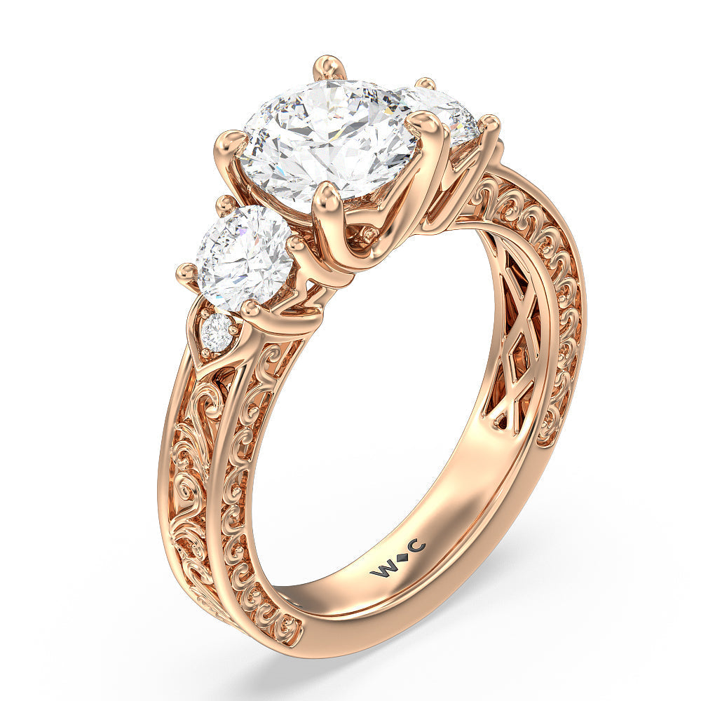 Round Cut The Seraphine Tulip Three Stone Ring with Lab Grown Diamond in 14KT Rose Gold view 4
